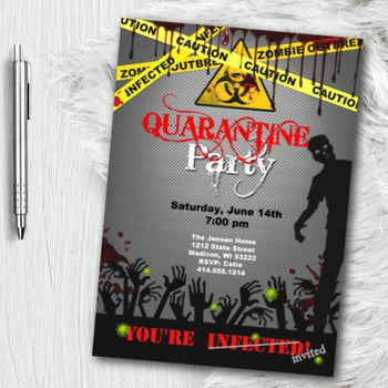 Quarantine Party Invitation Invite, Corona VIrus Covid 19 House Release Party Zombie Birthday Party Invitation Zombie Apocalypse Flyer
