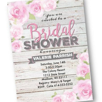 Rose Bridal Shower Invitation Flyer Rustic pink and grey - Bridal Shower Invitation