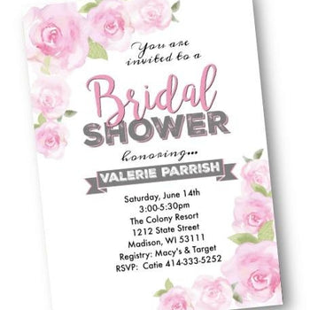 Rose Bridal Shower Invitation - Garden pink rose blush bridal invite - Bridal Shower Invitation