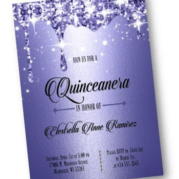 Royal Blue Quinceanera Invitation - Sweet 16 Sixteen Invite - Formal and Elegant dark blue Glitter - Birthday Invitation