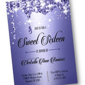Royal Blue Sweet 16 Invitation - Formal Quinceanera or Sweet 16 Sixteen Invite - Elegant dark blue Glitter - Birthday Invitation