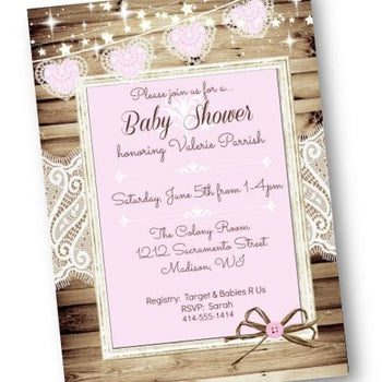 Rustic Girl Baby Shower Invitation Flyer with Wood and Lace - Baby Shower Invitation
