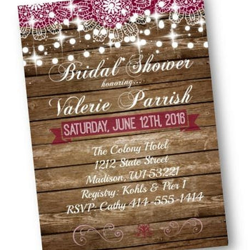 Rustic Lace Bridal Shower Invitation Flyer in Burgundy - Bridal Shower Invitation