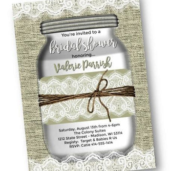 Rustic Lace Mason Jar Bridal Shower Invitation - Bridal Shower Invitation