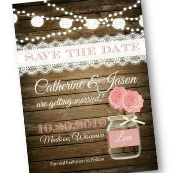 Rustic Pink Mason Jar Save the Date Wedding Invitation Flyer in Blush - Save the Date