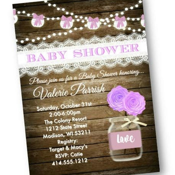 Rustic Purple Mason Jar Baby Shower Invitation Flyer - Baby Shower Invitation