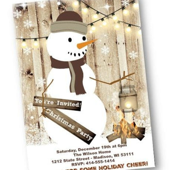 Rustic Snowman Holiday Christmas Party Invitation Flyer - Holiday Invitation