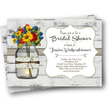 Rustic Sunflower Mason Jar Bridal Shower Invitation - Bridal Shower Invitation