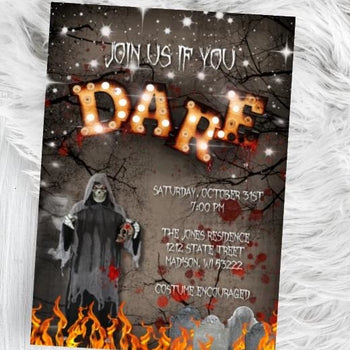 Scary Adult Skull Halloween Invitation - Grim Reaper Adult Skull Bloody Scary Halloween Party Invitation - Holiday Invitation