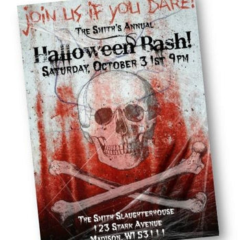 Skull Halloween Invitation - Adult Skull Crossbone Scary Halloween Party Invitation - Holiday Invitation