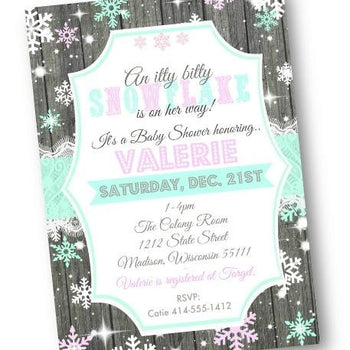 Snowflake Baby Shower Invitation Flyer in Teal - Winter Wonderland - Holiday Invitation