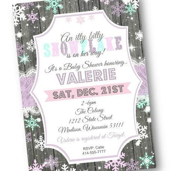 Snowflake Baby Shower Invitation in Purple Winter Wonderland Flyer - Holiday Invitation