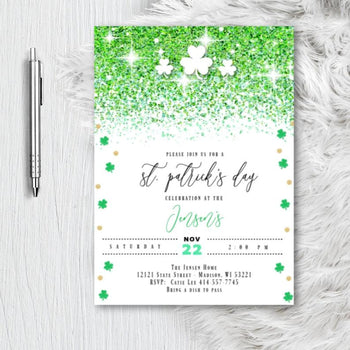 St. Patricks Day Party Invitation Lucky Cheer and Beers Adult Birthday Invitation Shamrock Printed or Printable Invite - Holiday Invitation