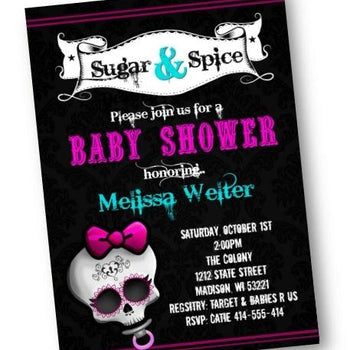 Sugar and Spice Sugar Skull Baby Shower Invitation Flyer - Holiday Invitation