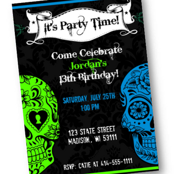 Sugar Skull Birthday Party Invitation Flyer - Choose ANY 2 colors! - Birthday Invitation