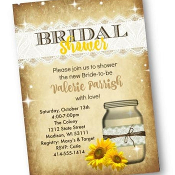Sunflower Mason Jar Bridal Shower Invitation - Bridal Shower Invitation