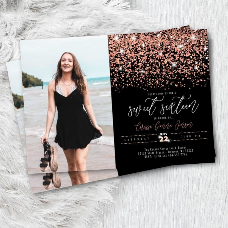 Roxx Designs - Sweet 16 Photo Invitation Quinceanera Printed Invites Rose Gold or Gold Sixteenth - Roxx Designs Roxx Designs - Sweet 16 Photo Invitation Quinceanera Printed Invites Rose Gold or Gold Sixteenth - Roxx Designs