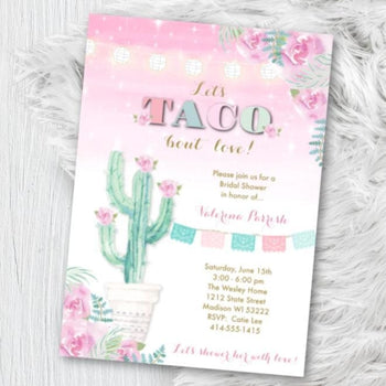 Taco Bridal Shower Invitation Taco Bout love Bridal Shower Invite Fiesta Taco Mexican Themed Hens Party Invite Pink and Mint green Cactus