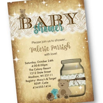 Teddy Bear Baby Shower Invitation Flyer with Mason Jar - Baby Shower Invitation