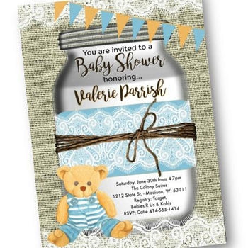 Teddy Bear Baby Shower Invitation Flyer with Rustic Mason Jar - Baby Shower Invitation