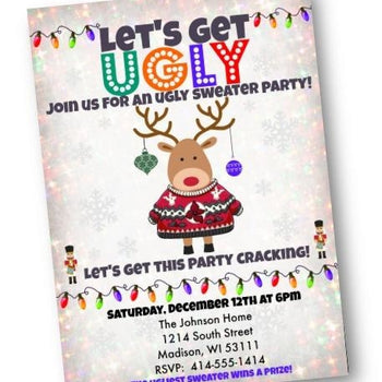 Ugly Sweater Christmas Holiday Party Invitation with Reindeer Flyer - Holiday Invitation