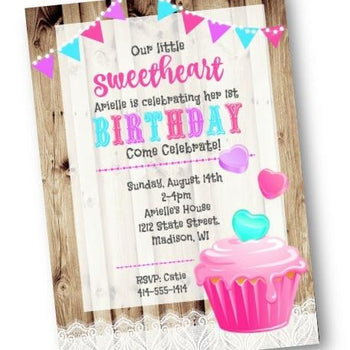 Valentines Day Birthday Invitation Rustic Cupcake Birthday Party Invitation Flyer - Birthday Invitation