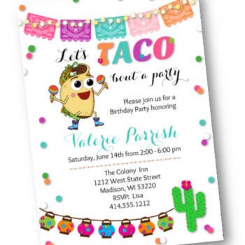 White Taco Bout A Party - Birthday Fiesta Party Invitation - Invites for Taco Party - Birthday Invitation