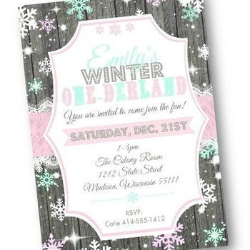 Winter One-derland Birthday Invitation Pink Snowflake Wonderland Flyer - Holiday Invitation