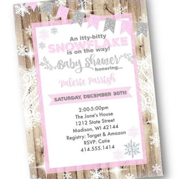 Winter Wonderland Baby Shower Invitation Pink and Silver - Holiday Invitation