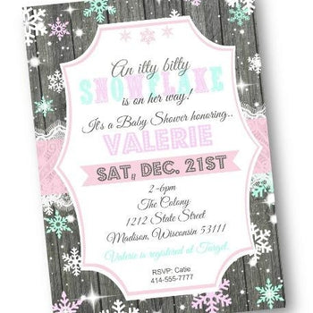 Winter Wonderland Snowflake Baby Shower Invitation - Holiday Invitation